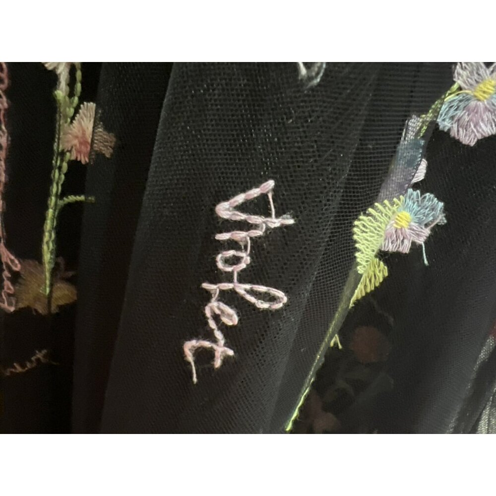 Darling Custom Made Tailored Handmade One-Shoulder Black Floral Embroidered Dres - Picture 13 of 14